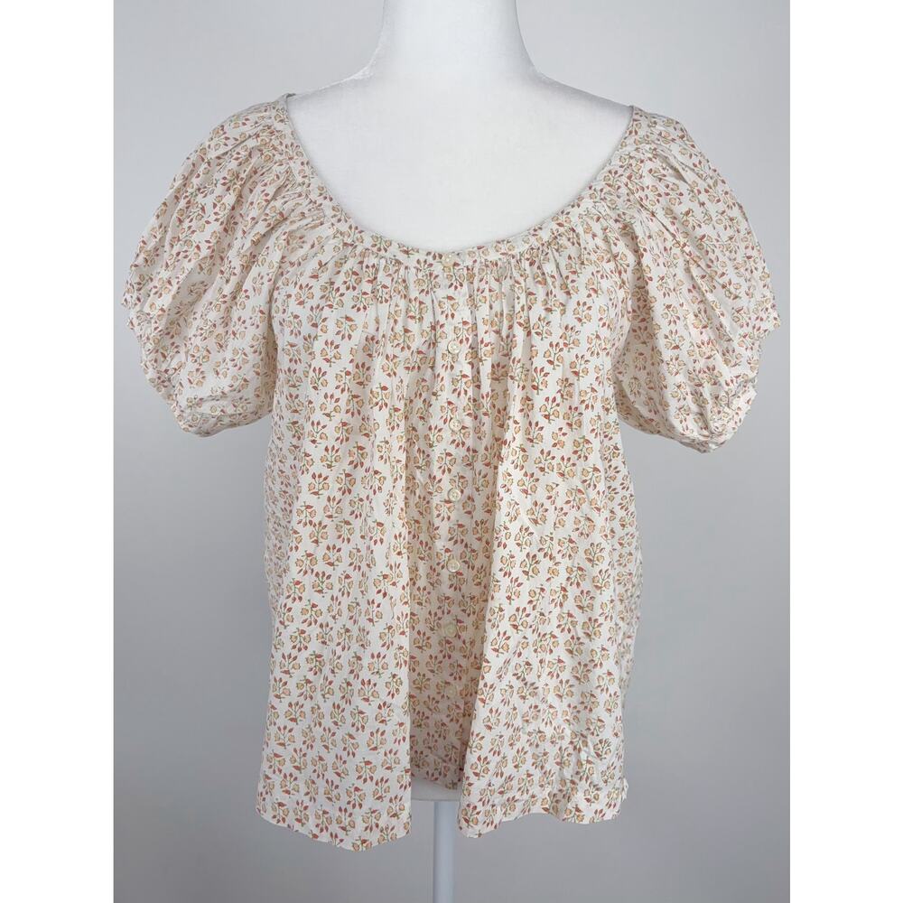 DOEN Joyce Short Sleeve Blouse in Spring Elderberry Floral Print Size Medium - Picture 2 of 10